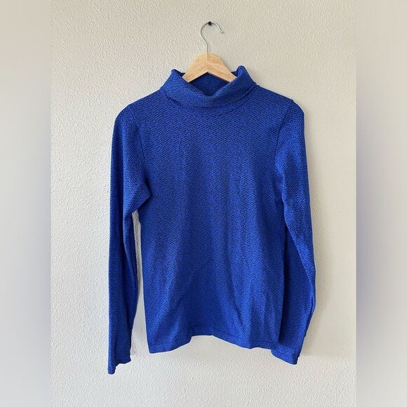 Athleta Flurry Peak Turtleneck Long Sleeve Top Blue Black Size M - Picture 1 of 5